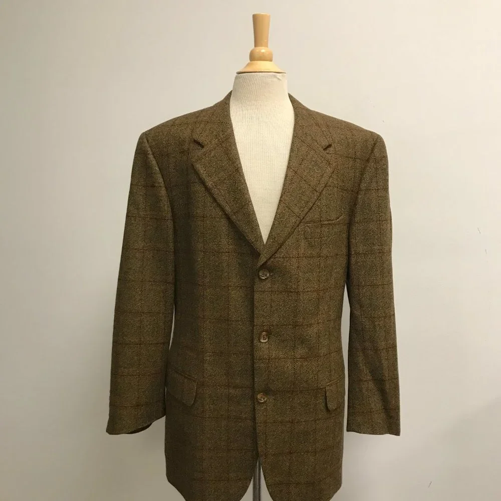 John W Nordstrom  Loro Piana Cashmere wool tweed plaid blazer 42 brown